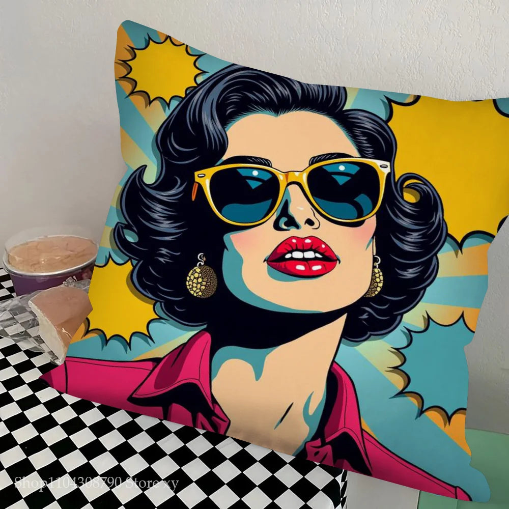 1pc Colorful Pop Art Canvas Comic Woman Pillow Case Square Bedroom Sofa Leisure Comfort Cushion Car Living Room Home Decoration