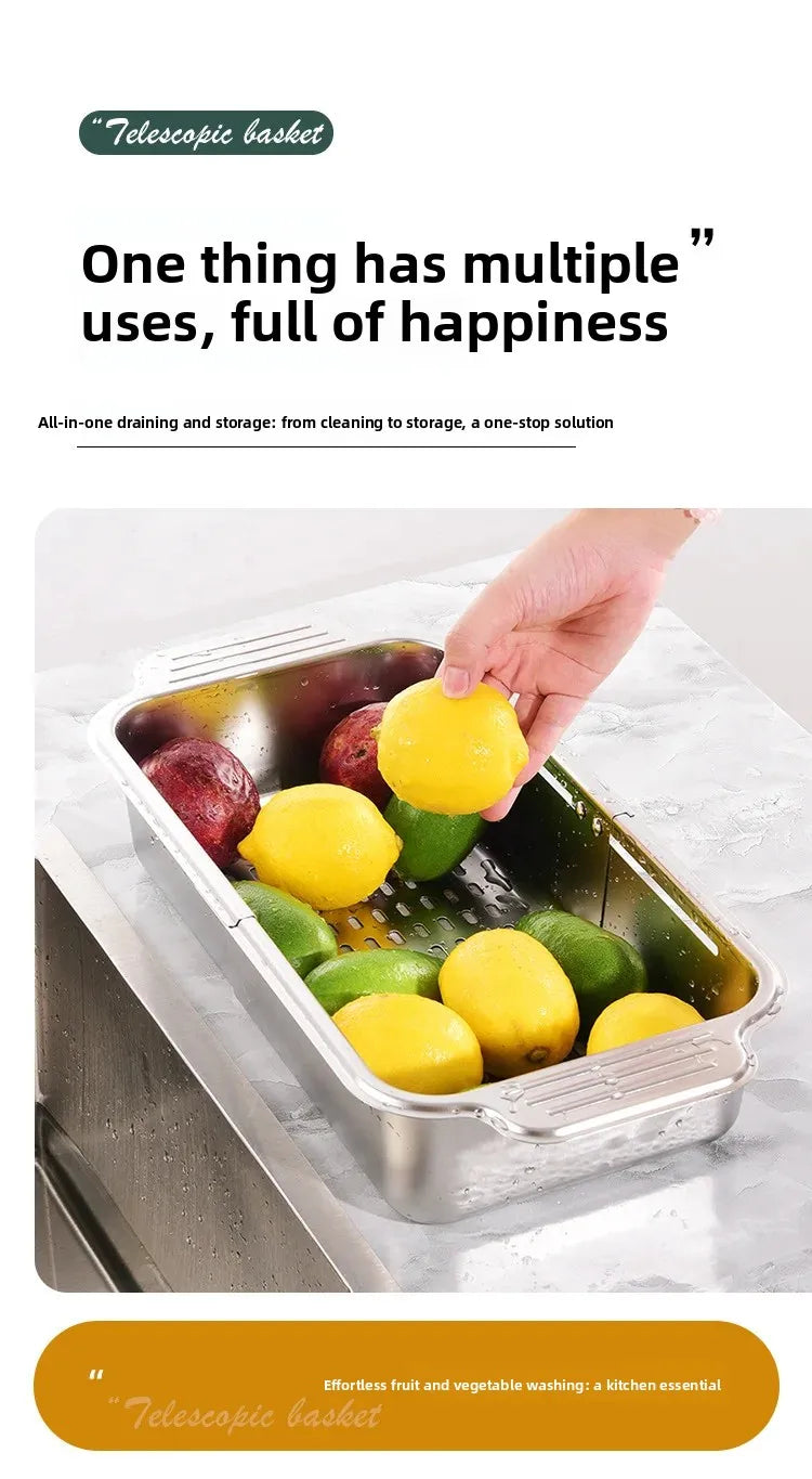 304 Stainless Steel Sink Rack - Extendable Dish Drainer for Plates, Fruits & Vegetables | Heavy-Duty Kitchen Drain Basket