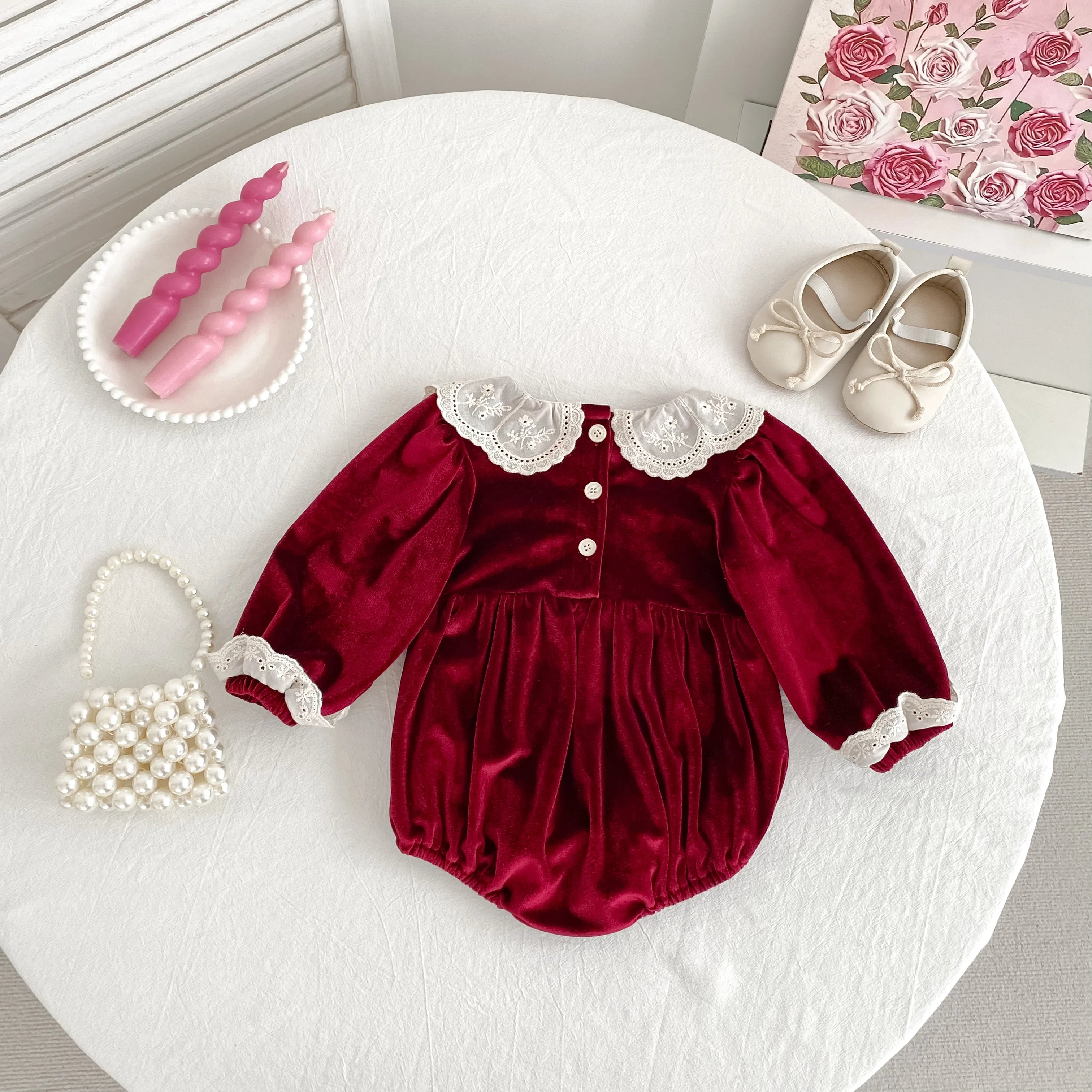 2025 Christmas 0-24M Baby Girls Jumpsuit Casual Bow Embroidered Long Sleeves Newborn Romper Christmas Party Toddler Cute Clothes