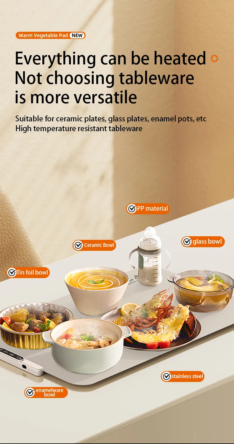 Electric Warming Tray Food Warmer Plate Foldable Portable Smart Food Fast Heating Mat Electric Warming Tray Food Warming Board