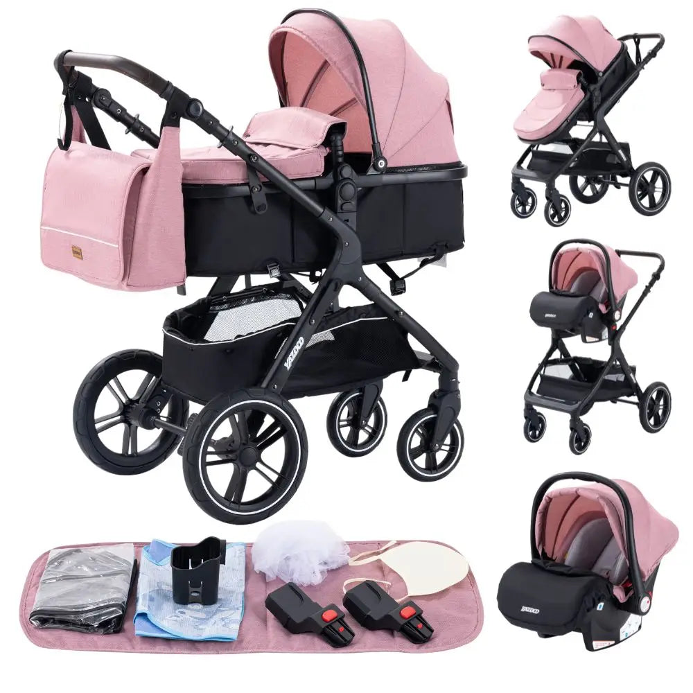 Poussette bébé 3-en-1 compacte, siège auto pour bébé, système de voyage portable pour bébé, poussette légère, poussette bidirectionnelle
