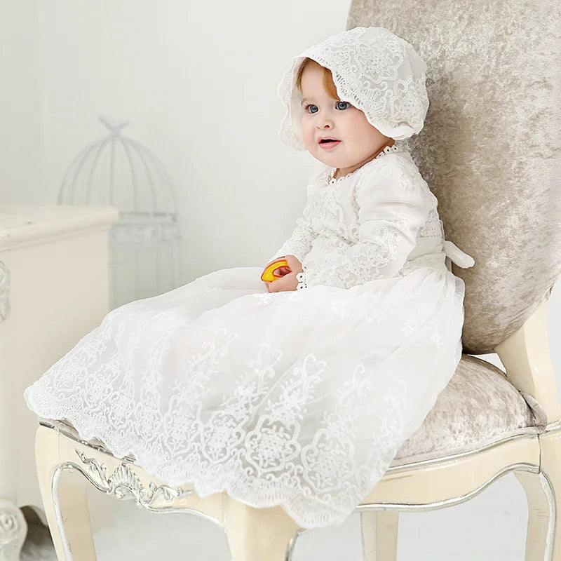 0-2 Years Children Lengthen Lace Christening Dress Baby Girls Infant Toddler Wedding Dress Little Girls White  Baptism Dress