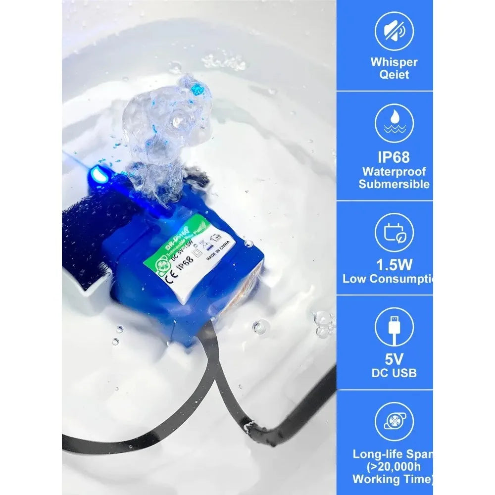 مضخة موزع مياه للقطط، مضخة موزع مياه للحيوانات الأليفة، مضخة بديلة بمنفذ USB، محرك غاطس، موزع مياه للحيوانات الأليفة من الفولاذ المقاوم للصدأ