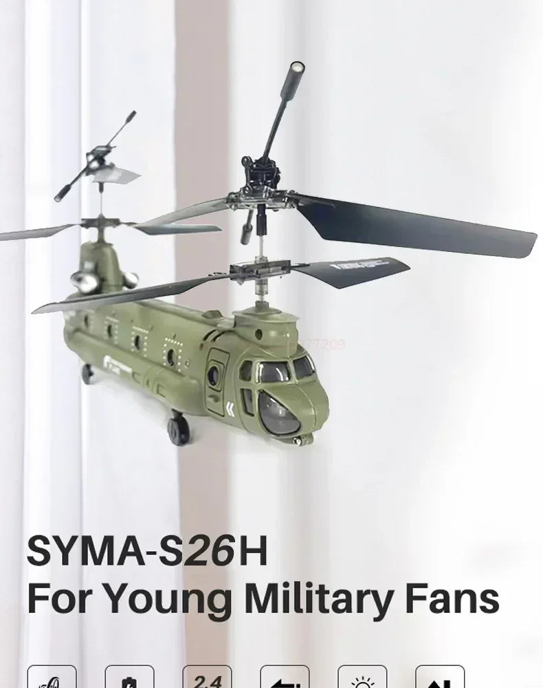 2024 2.4G Hz Syma Remote Control Helicopter S026h Military Transport Rc Armed Aircraft Chinook Model Children Toys Birthday Gift