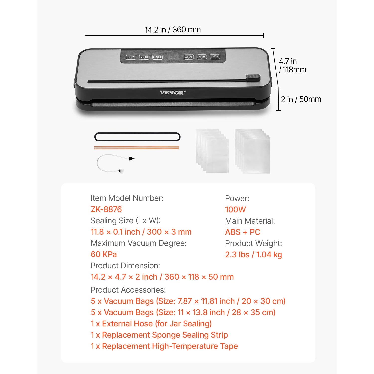 SucceBuy 60Kpa 100W Vacuum Sealer Machine 5-in-1 Multi-Functional Food Sealer with Built-in Cutter Automatic Air Sealing System