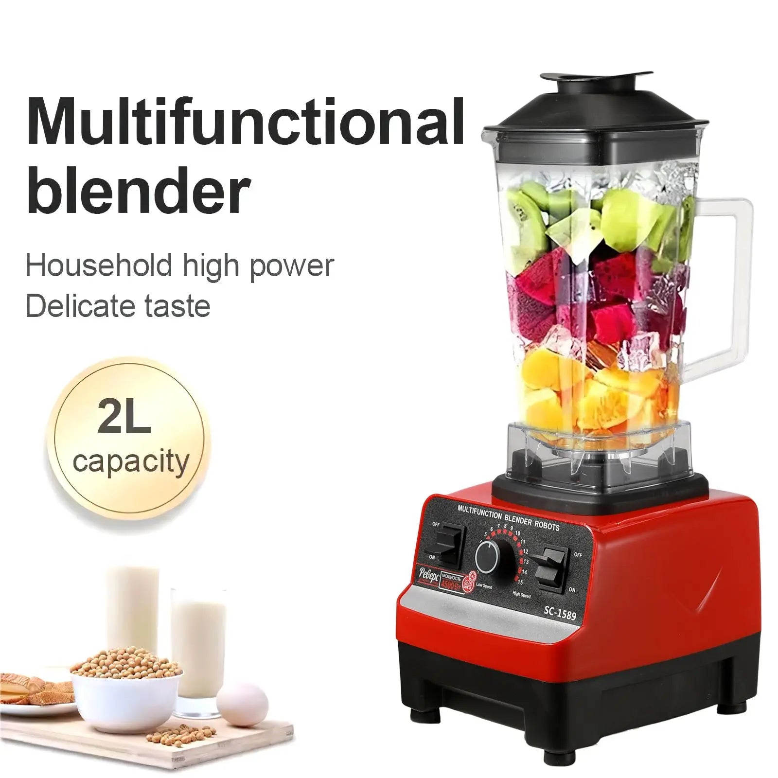 2000W Commercial Blender | Heavy Duty Food Processor & Ice Crush Mixer | High Power Juicer Stationary BPA-Free for Kitchen