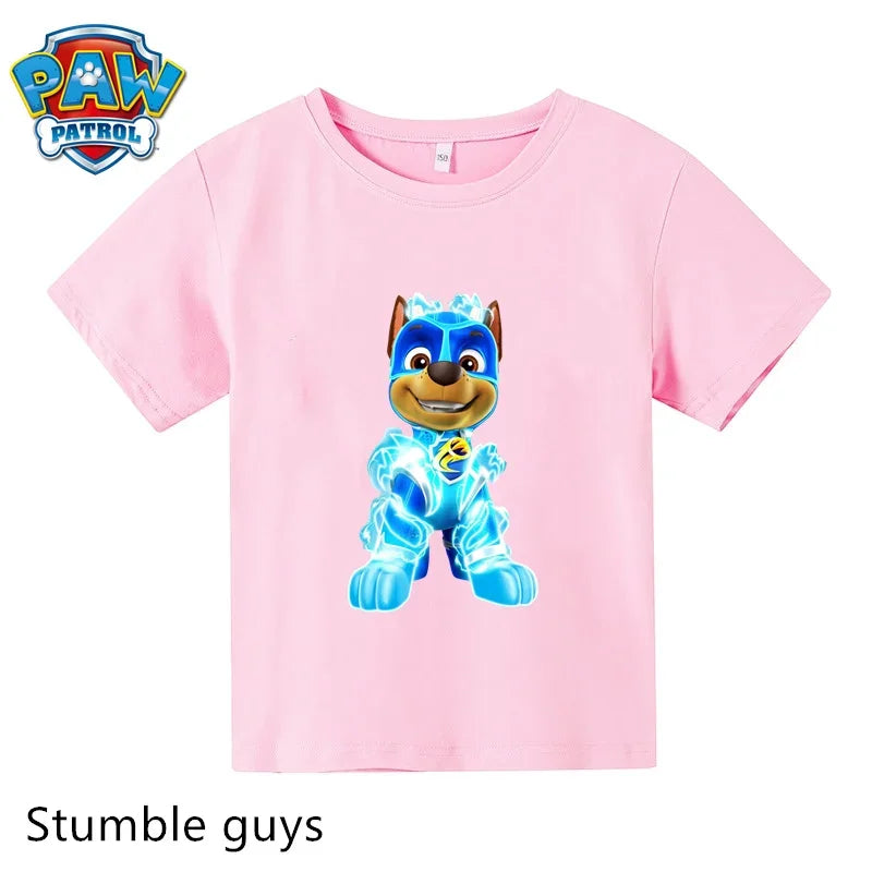 Paw Patrol Children T-shirt Simple Basic Black & White Short Sleeve Anime Cartoon Chase Skye Cute Summer Clothes Birthday Gift