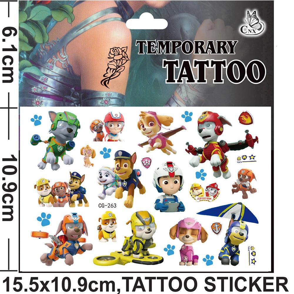 Cute Paw Patrol Toys Tattoo Stickers Anime Pet Dog Model Doll Chase Marshall Rocky Cartoon Children Fake Temporary Tattoos Gifts
