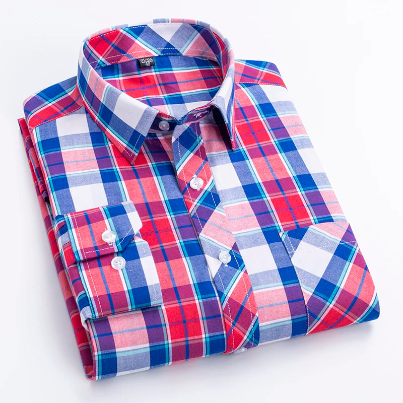 Men's Plaid Shirts Plus size 100% Cotton Long Sleeve Young Boy Streetware Clothing Soft Confortable Daily Smart Shirt Casual Top