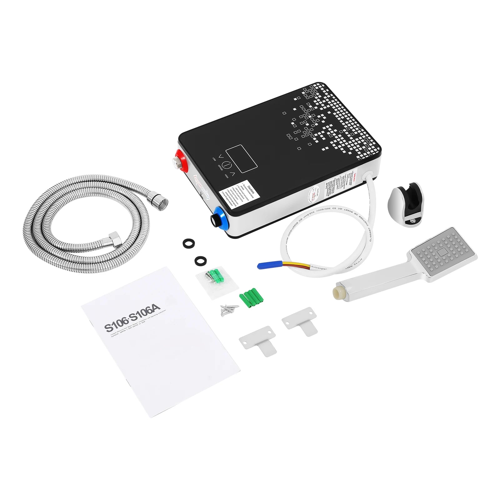 6500W Instant Electric Water Heater LED Touch Screen 86-131°F 3-second Heating 220V Tankless Water Heater with Shower Kit