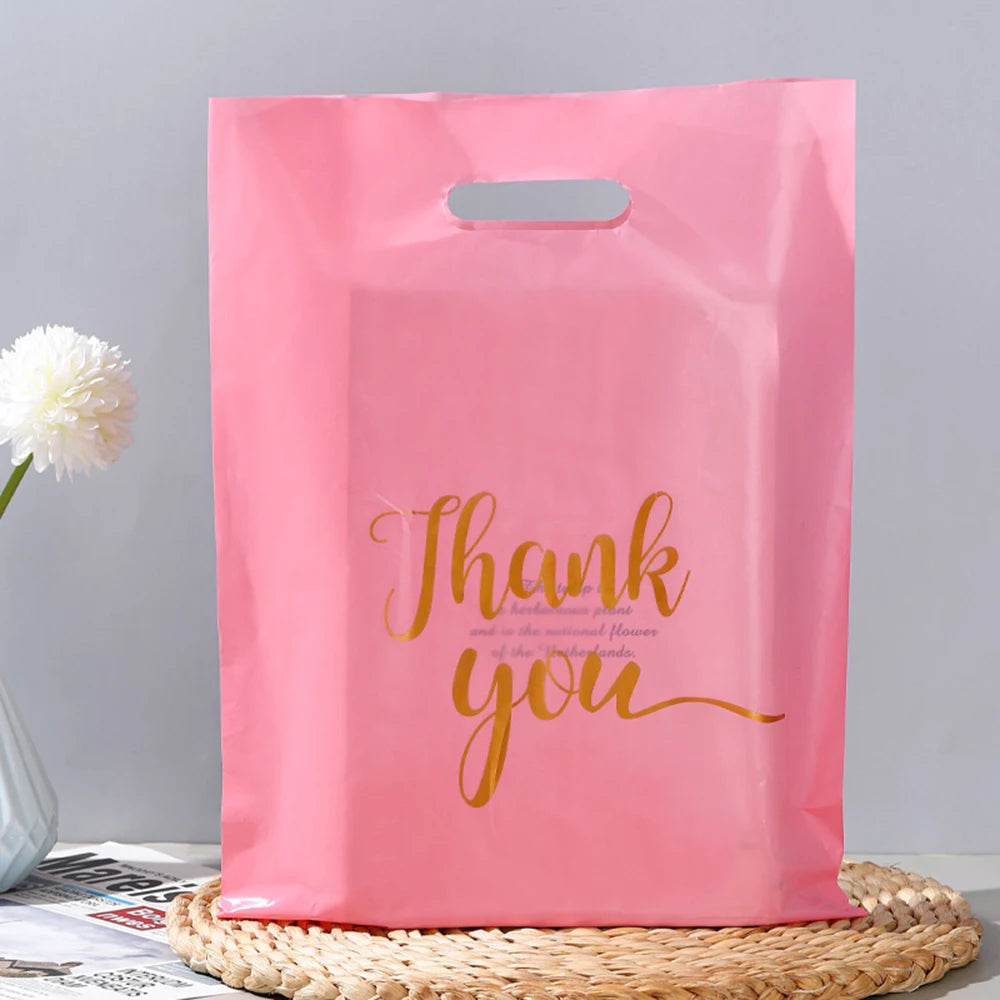 10/20/30pcs Thank You Gift Packaging Bags Plastic Shopping Bags with Handle Small Business Stores Wedding Birthday Wrap Gift Bag