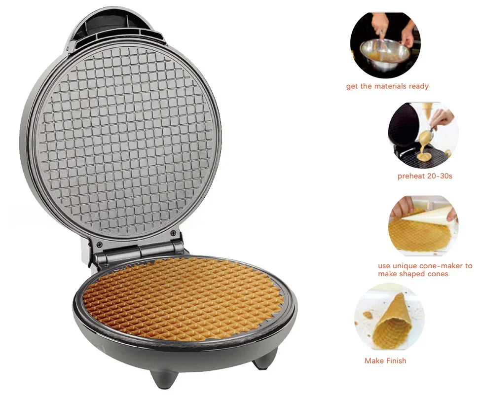Electric Egg Roll Maker DIY Ice Cream Cone Machine Crispy Omelet Mold Crepe Baking Pan Waffle Pancake Pie Frying Grill Iron