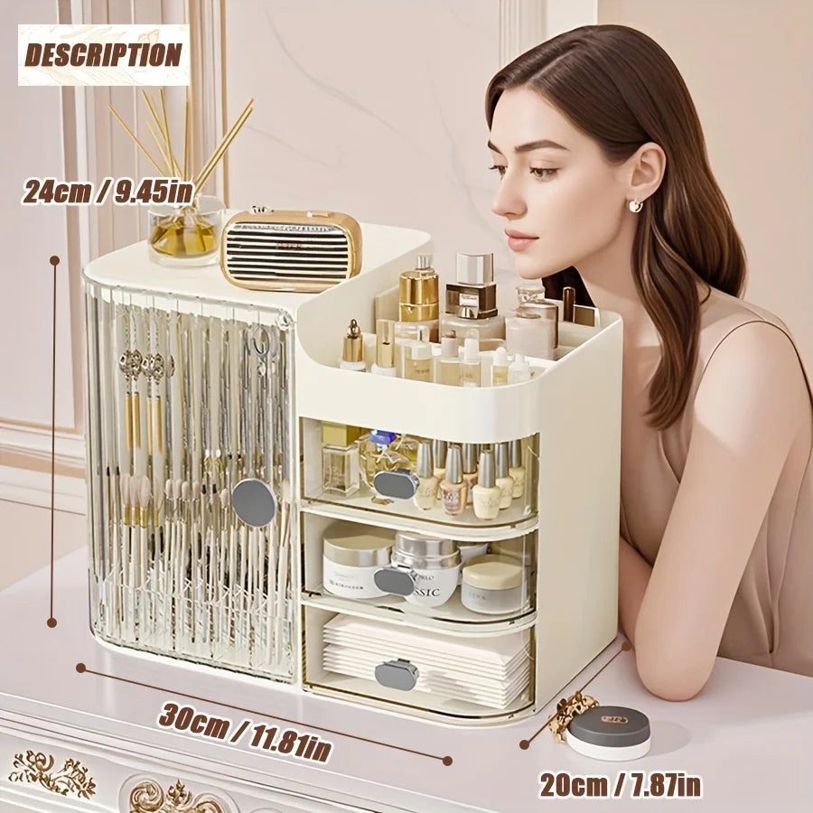 Boîte De Rangement De Maquillage Et Boîte De Rangement De Produits Beige Clair, Une Solution De Rangement Cosmétique De Grande Capacité.