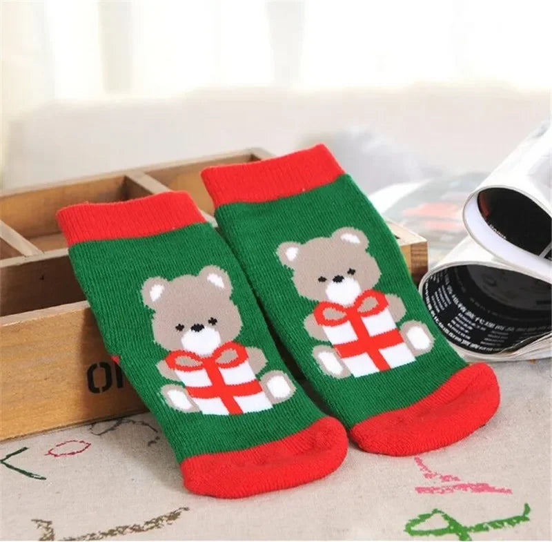 1 Pair Cotton Spring Winter Autumn Baby Girls Boys Kids Socks Children Striped Terry Snowflake Elk Santa Claus Christmas Bear