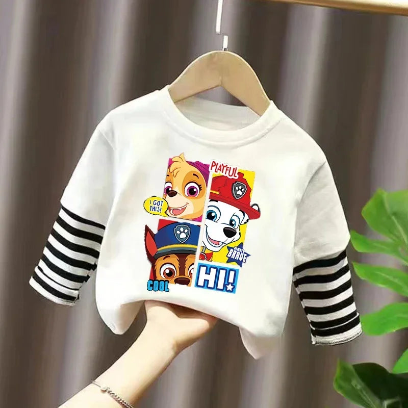 PAW Patrol T-shirt Cute Cartoon Print Long Sleeve Round Neck Kawaii Cotton Boys Girls Clothes Fashion Hip Hop Children Clothing