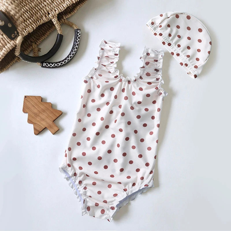 Summer Sun Protection Kids Girls Swimsuits+Hat Clothing Toddler Girl Swimwear Print Baby Bikini Split Swimsuit Vacation Swimming