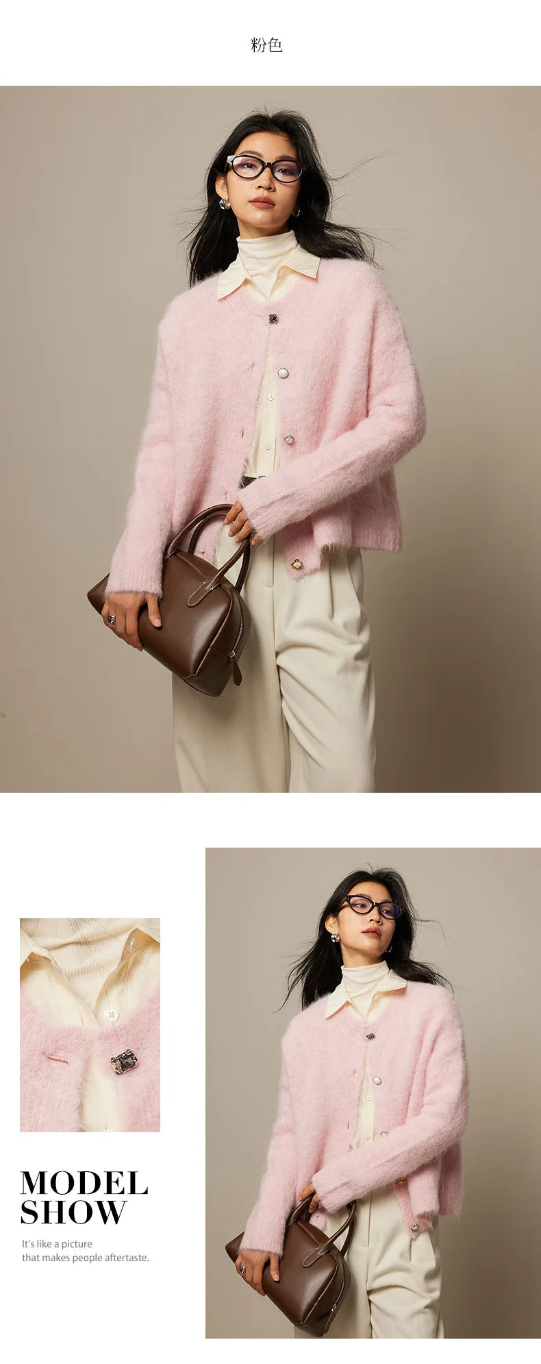 Winter Alpaca Wool Knitted Cardigan Women Soft Round Neck Single Breasted Loose Button Sweater Coat