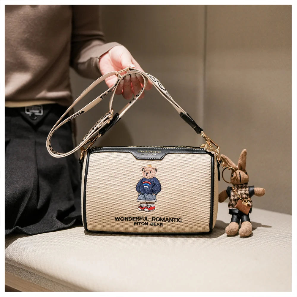 Designer style bag 2025 new model versatile embroidery new cartoon style fashionable little bear crossbody bag casual pillow bag