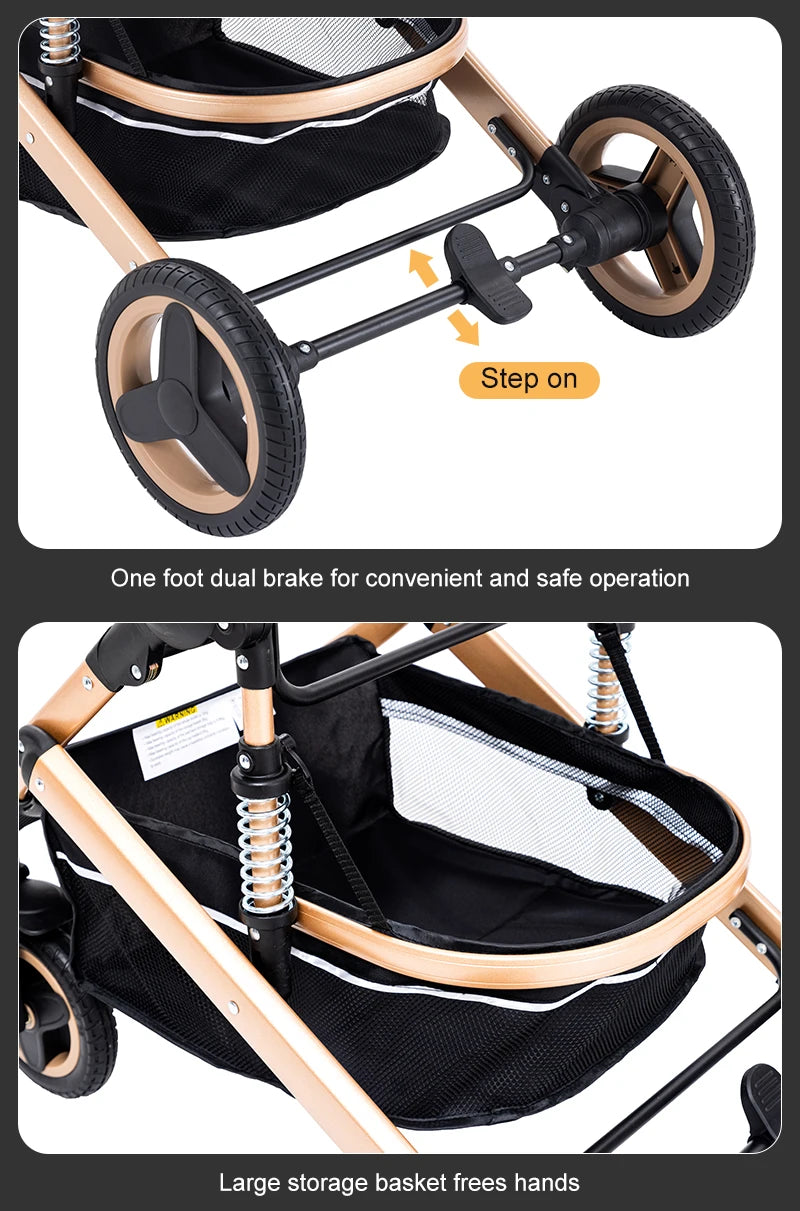 Poussette bébé 3-en-1 compacte, siège auto pour bébé, système de voyage portable pour bébé, poussette légère, poussette bidirectionnelle