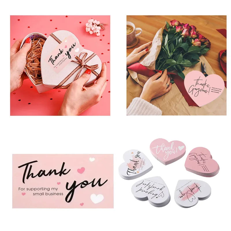 50 Pieces Pink Heart Shaped Appreciation Cards Bulk Business Thank You Gift Tags Party Wedding Favors Craft Supplies 5 Designs