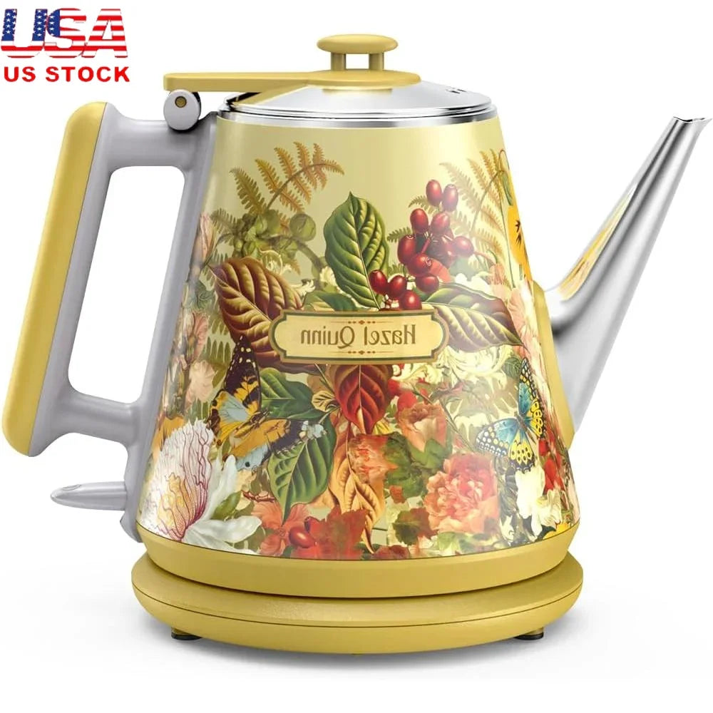 Compact Retro Electric Kettle Stainless Steel 1L Gooseneck Spout Rapid Boil 800W Double Wall Insulation Safe Hot Drinks