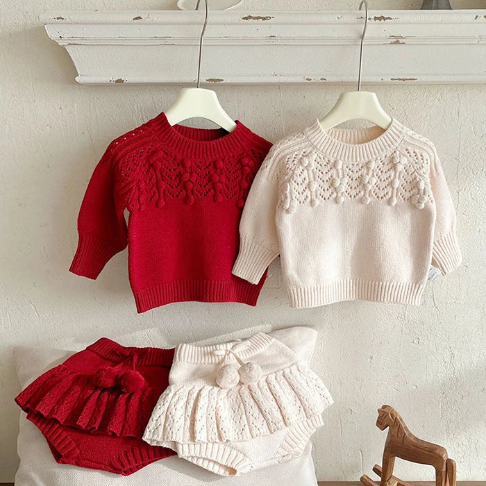 2025 New Autumn 0-3Yrs Children Clothes Suit Long Sleeved Knitted Pullover Sweater+PP Shorts Toddler Baby Girl Clothes Set