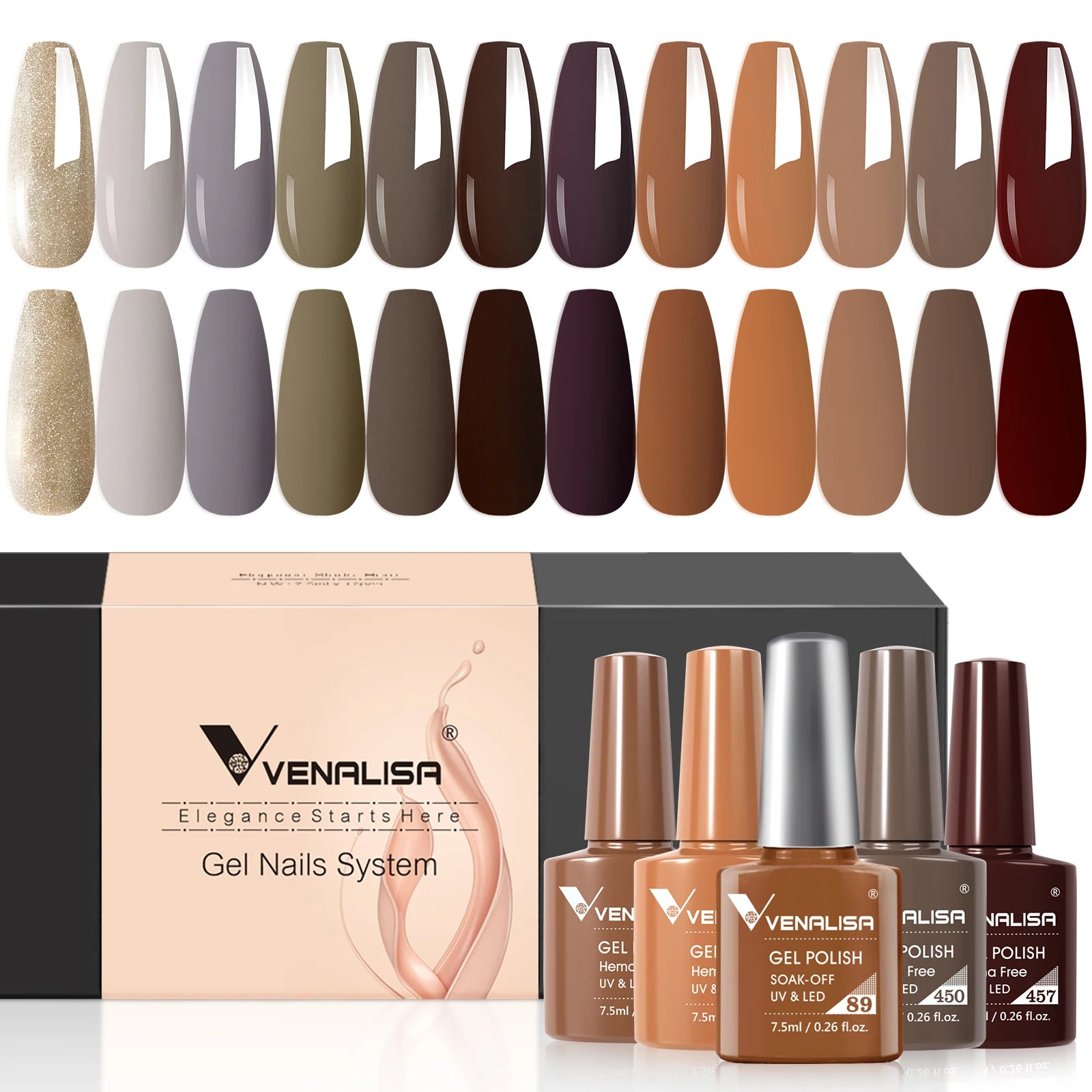 12pcs/kit Venalisa Vernis à ongles gel pigmentée Terre brune