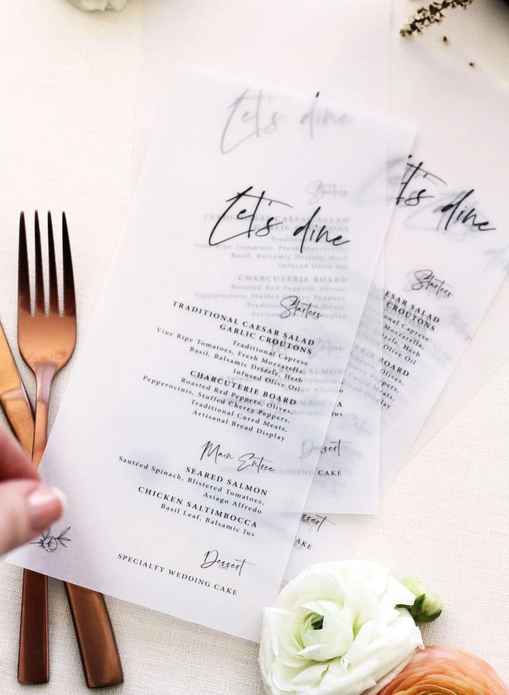 Custom Vellum Personalized Wedding Invitation Thank You Card Sate The Date Greetings Design Print DIY Menu Bridal Shower Birthda