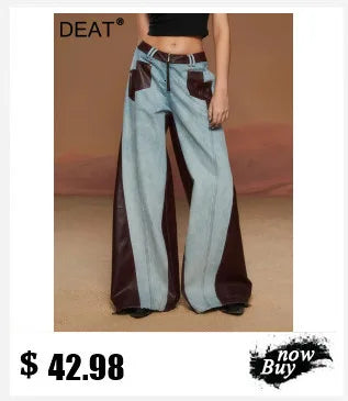 DEAT Fashion Splicing Silhouette Curved Jeans Women's High Waist Loose Wide Leg Denim Pants Autumn New 7A1005