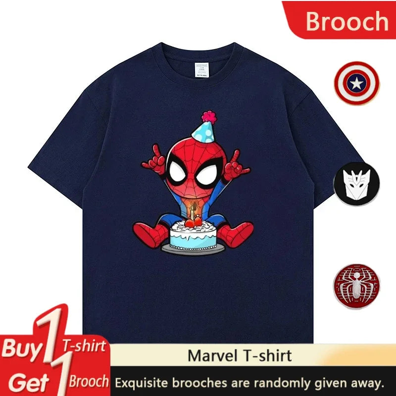 Marvel Printed Cotton TShirt Spider Man Celebrate Birthday Graphic Summer Autumn Family Matching Outfits Parent-child Unisex Tee
