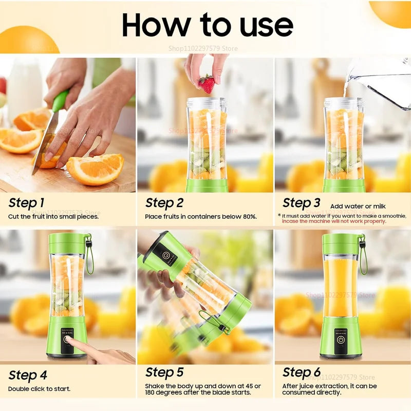 380ml Portable Electric Juicer Blender USB Rechargeable Fruit Smoothie Maker Mini Food Processor for Travel Workouts Kitchen