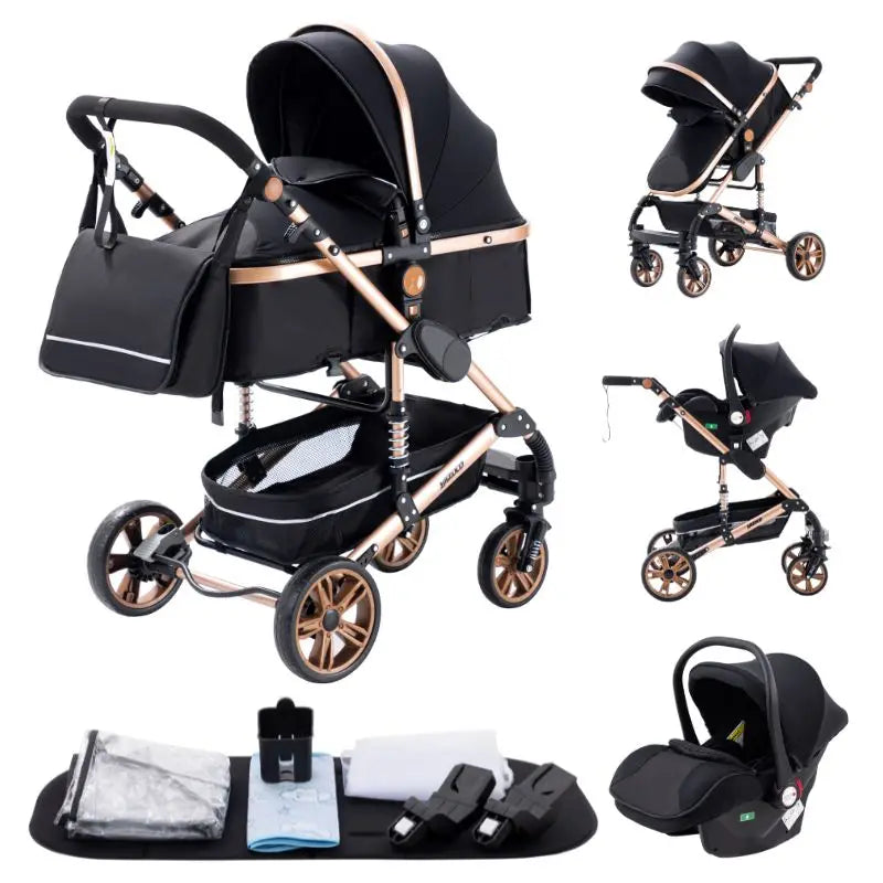 Poussette bébé 3-en-1 compacte, siège auto pour bébé, système de voyage portable pour bébé, poussette légère, poussette bidirectionnelle