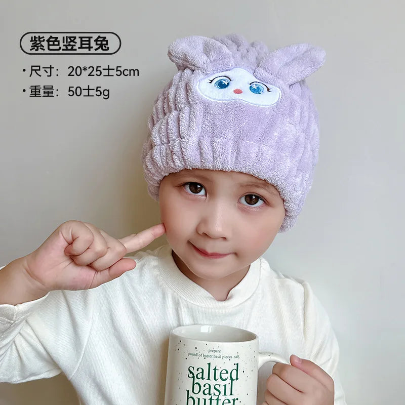 Dry Hair Hat Children Coral Velvet Cartoon Shower Cap Rabbit Ear Dry Hair Hat Wholesale Adult Female Dry Hair Towel