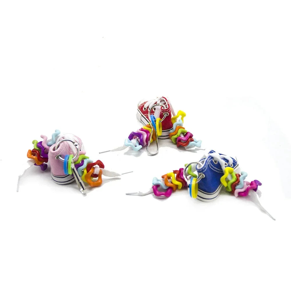 ألعاب الطيور والببغاوات، ألعاب الطيور، أحذية قماشية صغيرة، ديكورات العض، قفص معلق، حرف يدوية ممتعة، ملحقات الببغاء، مستلزمات الحيوانات الأليفة