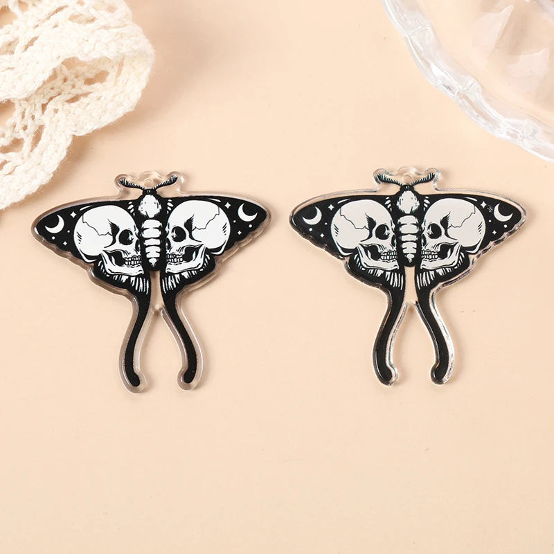 10Pcs Halloween Charms Creative Acrylic Skull Butterfly Pendant Jewelry Findings For Necklace Diy Making