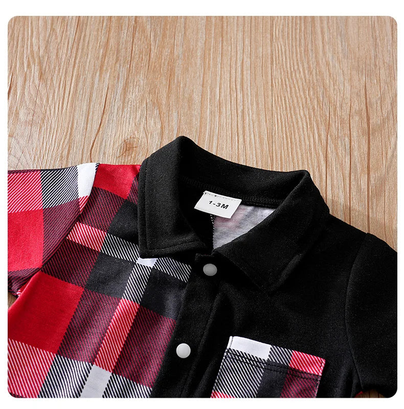 Newborn Clothes Patchwork Plaid Polo Shirt Comfortable And Soft For Boys And Girls Summer Short Sleeved Baby Jumpsuit