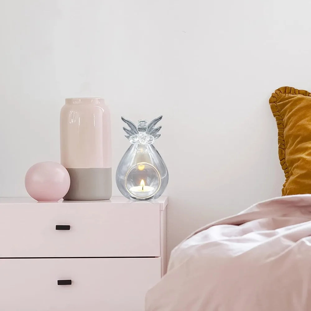 6/12 قطعة من حاملات الشموع الزجاجية الكريستالية اللطيفة على شكل ملاك لطاولة حفلات عيد الميلاد وعيد الشكر والنباتات الهوائية