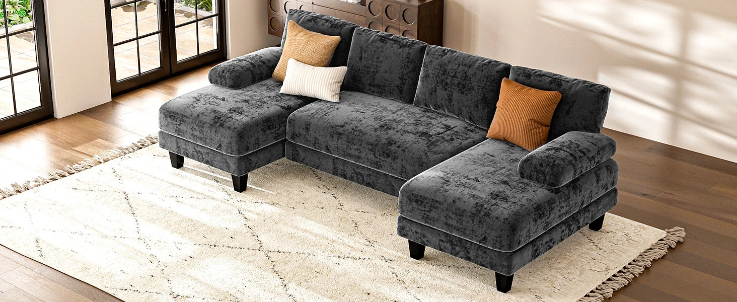 Canapé de salon en forme de U, canapé inclinable double modulaire de 111 pouces, grand canapé de loisirs pour appartement, gris