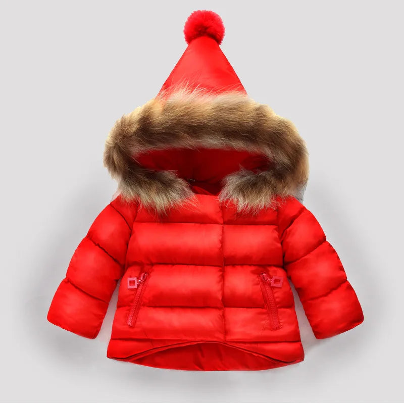 Baby Girl Boy Warm Outerwear 2023 Winter New Children Down Jacket Big Fur Collar Coat Kids Clothes Solid Thicken Girl Boy Jacket