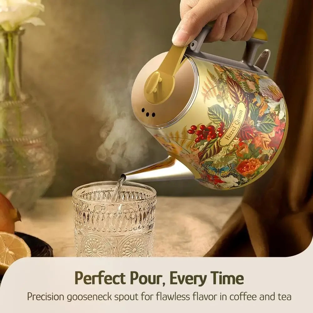 Compact Retro Electric Kettle Stainless Steel 1L Gooseneck Spout Rapid Boil 800W Double Wall Insulation Safe Hot Drinks