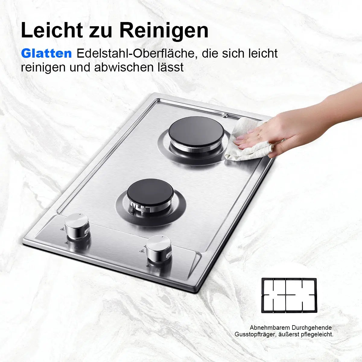 Stainless Steel Gas Hob Automatic Flame Protection 2 Bulbs | Dual Fuel Natural Gas/Propane Built-in/Freestanding 2400W 220-240V