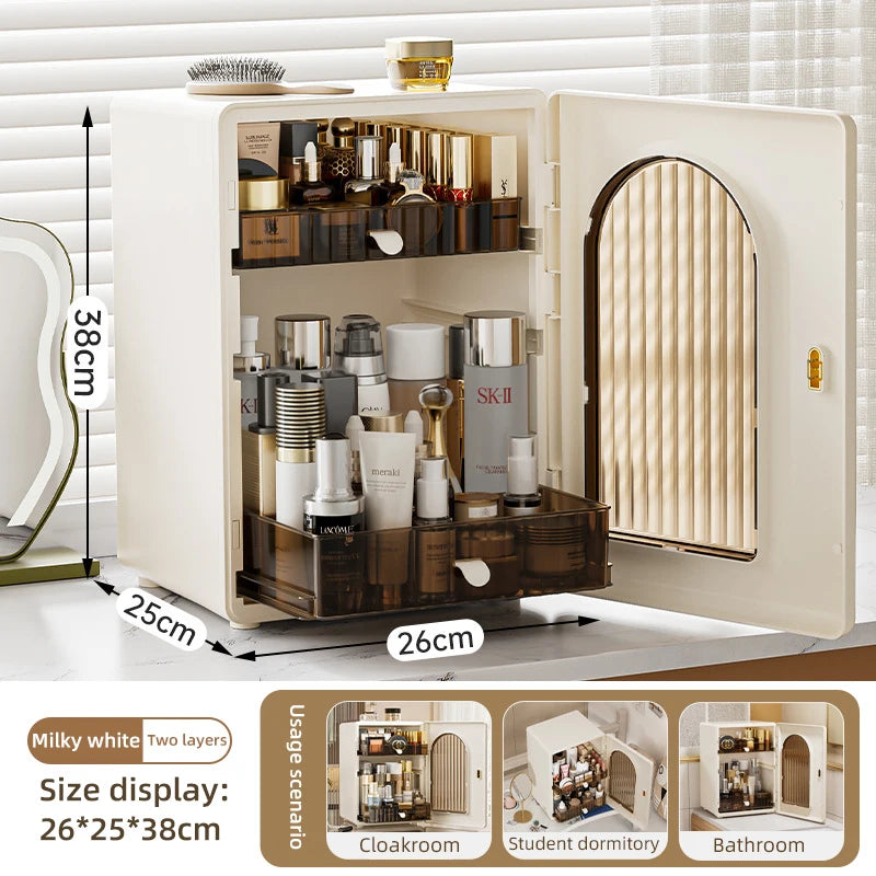 Desktop Cosmetic Storage Cabinet Large Capacity Drawer Makeup Organizer Box Luxury DustProof Perfume Lipstick Skincare Holder