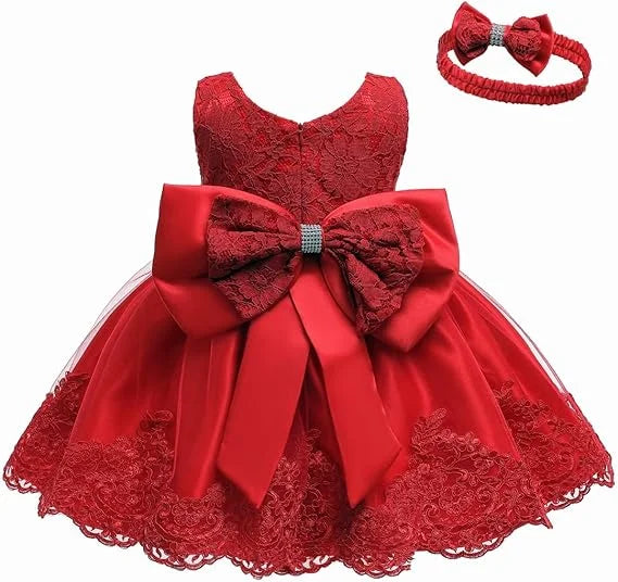 Christmas Party Dress for Girls  3 6 12 24months Pageant Lace Dresses Birthday Embroidery Dress with Headwear newborn baby cloth