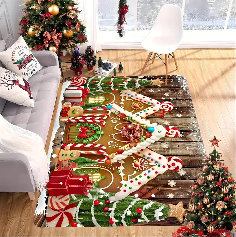 1PCS Christmas Snowflake Area Mat Red with Gold and White Santa Claus Living Room Bedroom Decoration Holiday Home Decoration