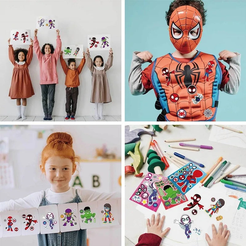 12pcs / Lot Spidey And His Amazing Friends Make Your Own Face DIY Puzzle Sticker Gift For kids