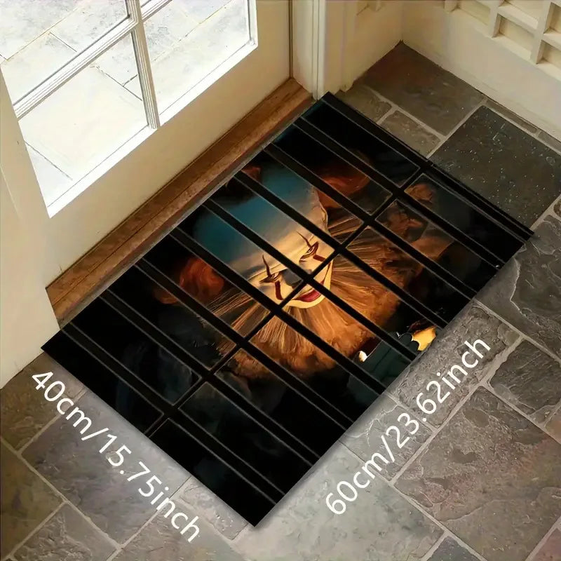 VIKAMA New Halloween Clown Doormat, Horror-Themed Rug, Entrance Hallway Bathroom Door Mat, Non-Slip Absorbent Home Decor