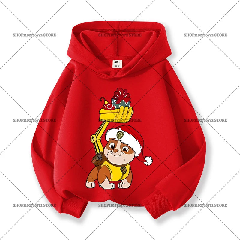 Paw Patrols Christmas Baby Hoodies Cute Anime Print Long Sleeved Child Red Top Pullover Casual Sweatshirt Kids Clothes Xmas Gift