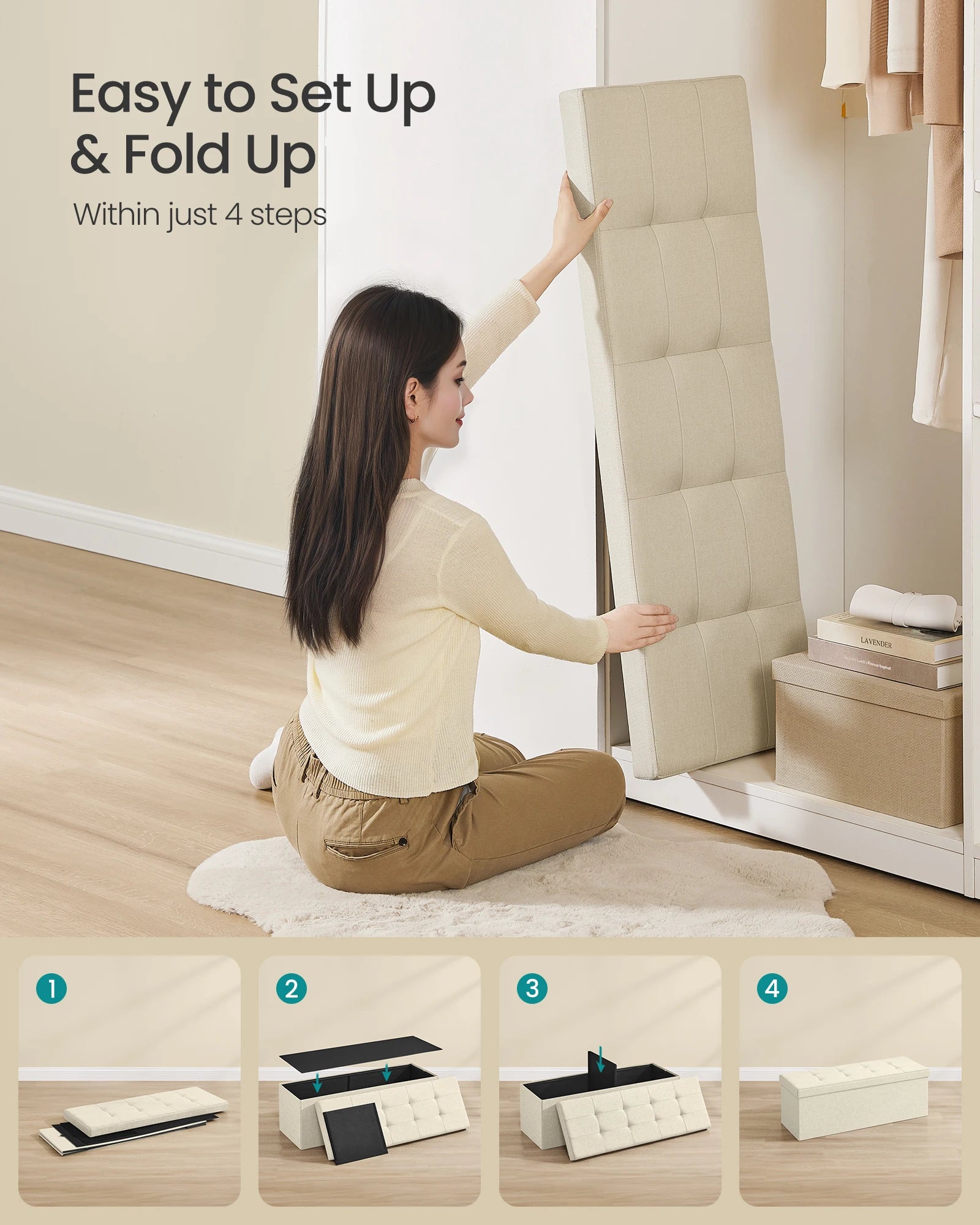 Bly GMICS MAZIE-Banc de Rangement Pliant pour Amaran 43, Support de Pied, Banc d'Extrémité de Lit, Coffre de Rangement