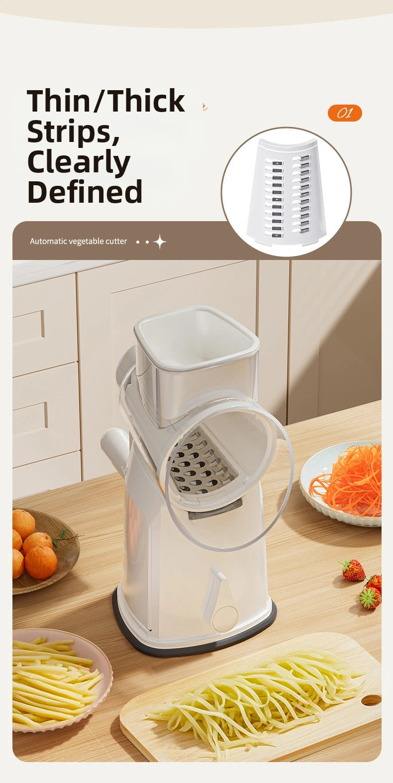 Household Manual Slicer, Stainless Steel Multi-Blade Design, Non-Slip Base, Portable And Easy To Clean, Kitchen Artifact