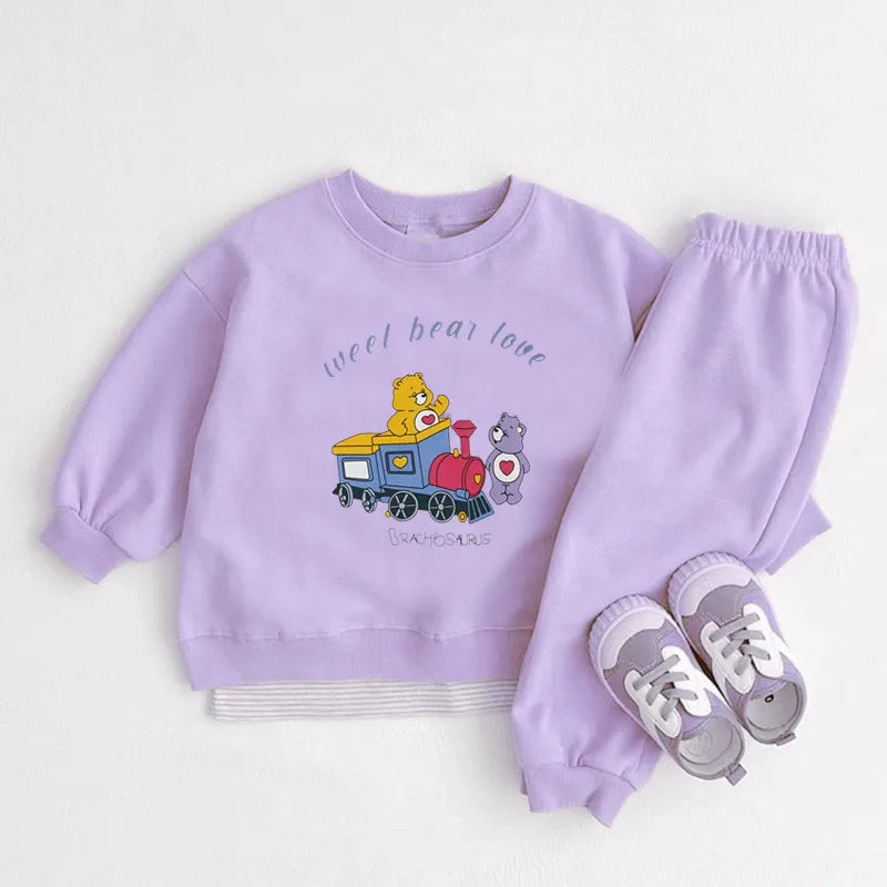 Trendy Brand Cute Bear Children's Sweatshirt + Pants 2pc/set Spring Fall Clothing Loose Casual Tracksuit Girl Long Sleeve Suit